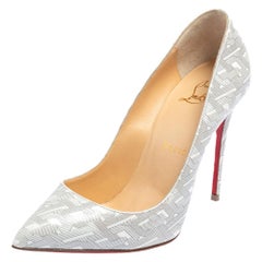 Christian Louboutin White/Silver Patent Leather Pigalle Follies Pumps Size 36