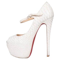 Christian Louboutin White Snakeskin Peep Toe Pumps Sz.37.5