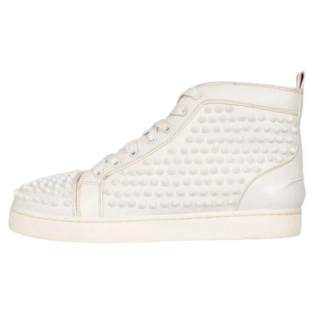 Christian Louboutin White Spiked Leather Sneakers EU 42