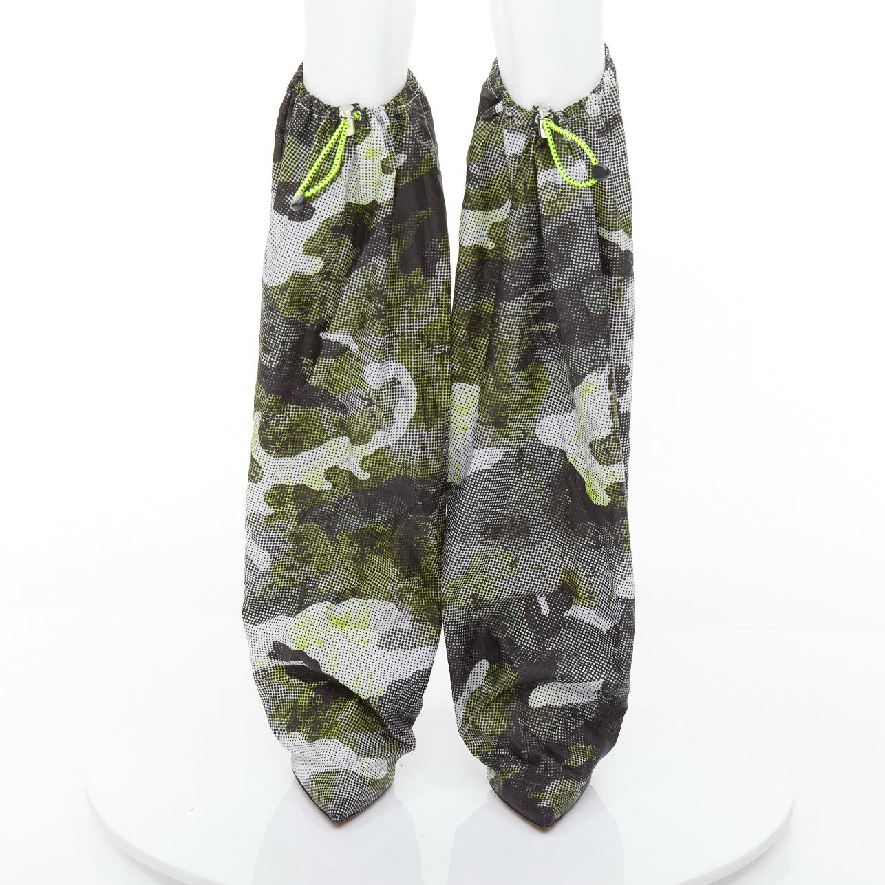 Gray CHRISTIAN LOUBOUTIN Wind Botta 100 green camo nylon heel boots EU38