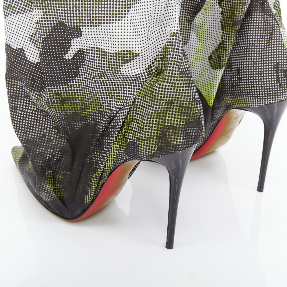 CHRISTIAN LOUBOUTIN Wind Botta 100 green camo nylon heel boots EU38 4