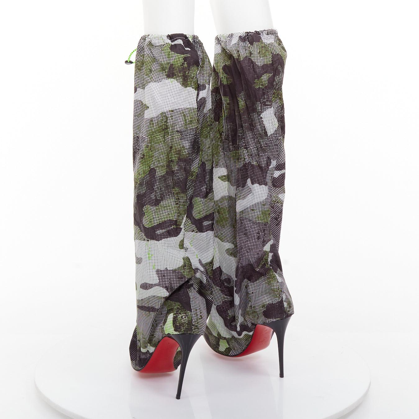CHRISTIAN LOUBOUTIN Wind Botta 100 botas de tacón de nailon verde camuflaje EU39 en venta 1