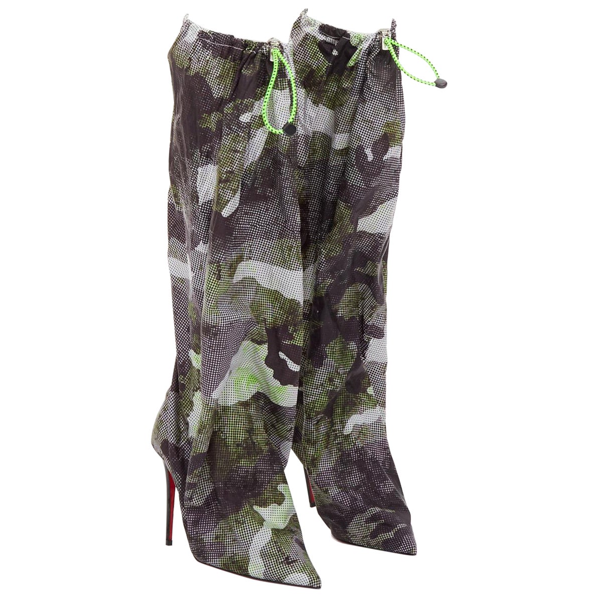 CHRISTIAN LOUBOUTIN Wind Botta 100 botas de tacón de nailon verde camuflaje EU39 en venta