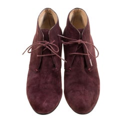 Christian Louboutin Wine Suede Compacta Wedge Heel Lace Up Boots Size 38