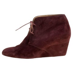 Christian Louboutin Wine Suede Compacta Wedge Heel Lace Up Boots Size 38