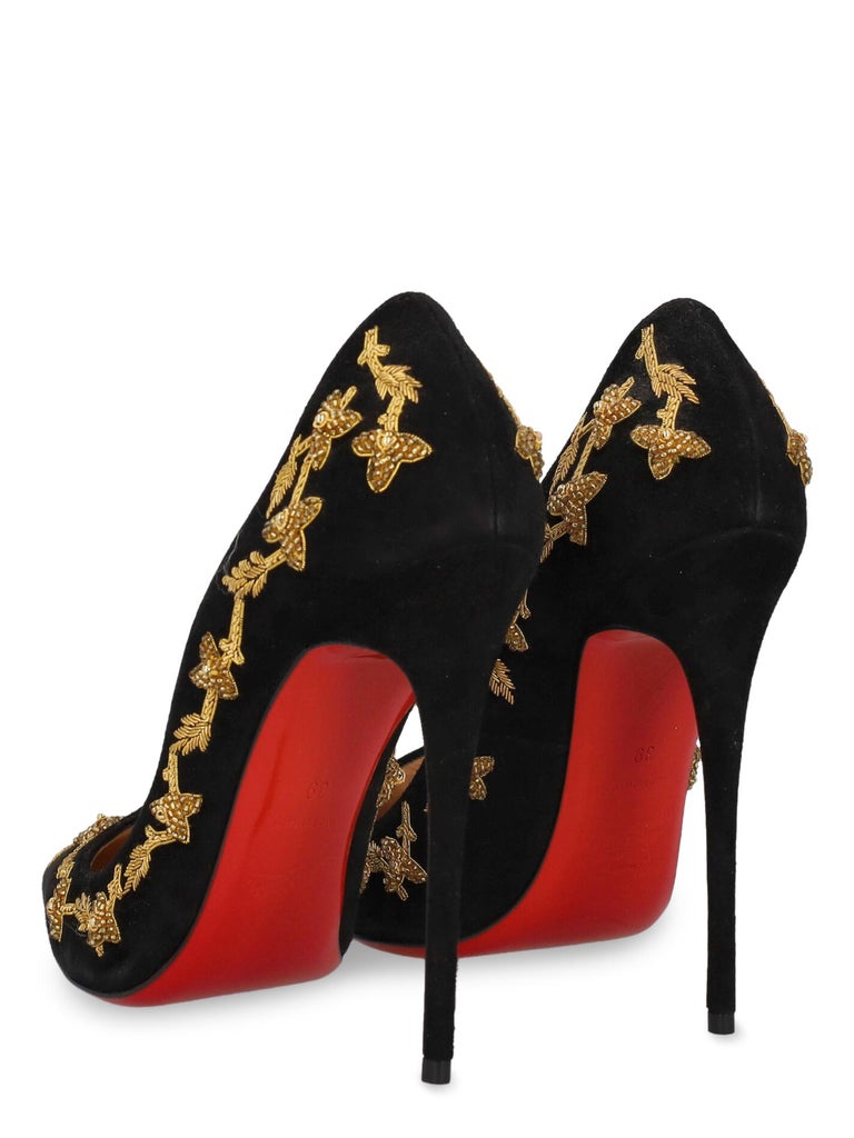 Christian Louboutin Women Pumps Black, Gold Leather EU 39 For Sale at  1stDibs
