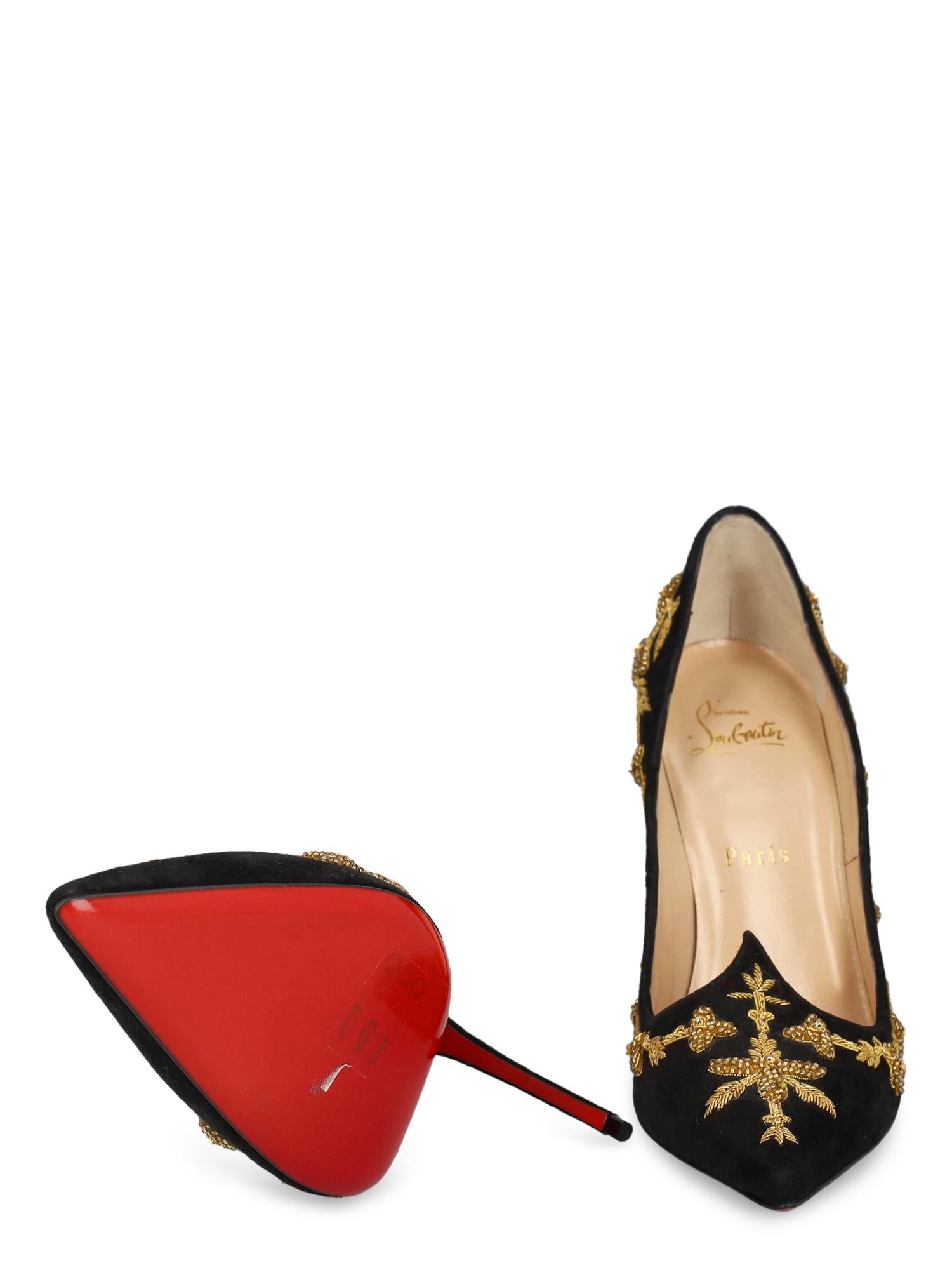 Christian Louboutin Damen-Pumps aus schwarzem, goldenem Leder EU 39 im Zustand „Gut“ im Angebot in Milan, IT