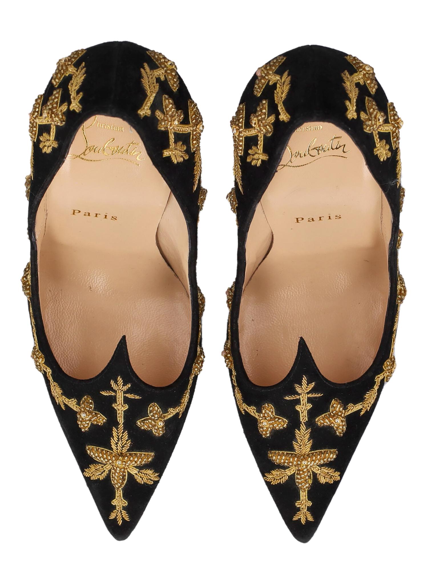Christian Louboutin Damen-Pumps aus schwarzem, goldenem Leder EU 39 im Angebot 1