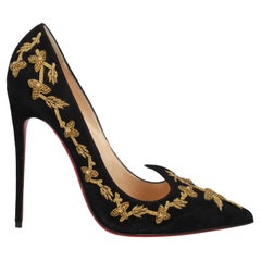 Christian Louboutin Damen-Pumps aus schwarzem, goldenem Leder EU 39