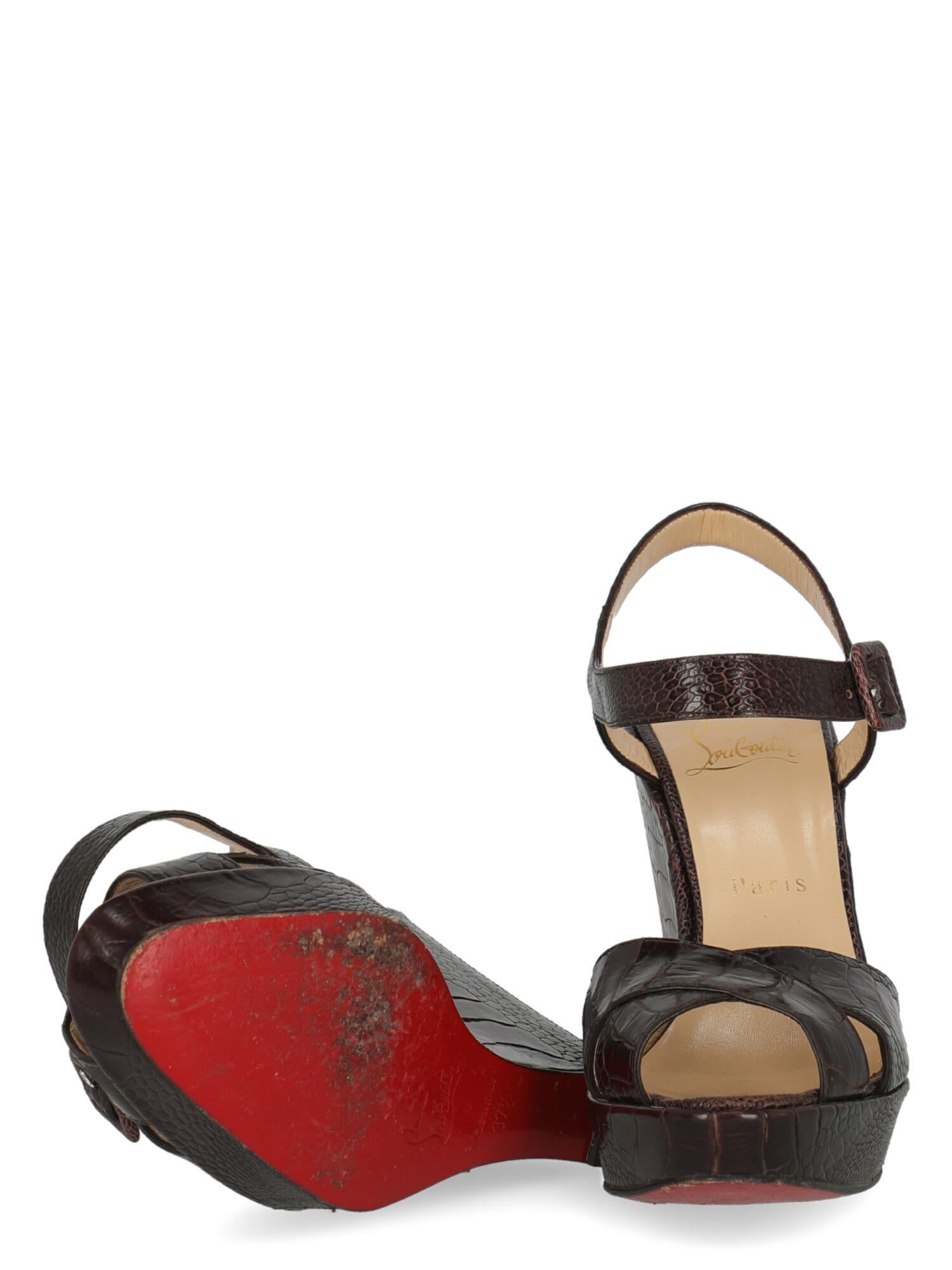 Christian Louboutin Women Sandals Brown Leather EU 37.5 In Good Condition For Sale In Milan, IT