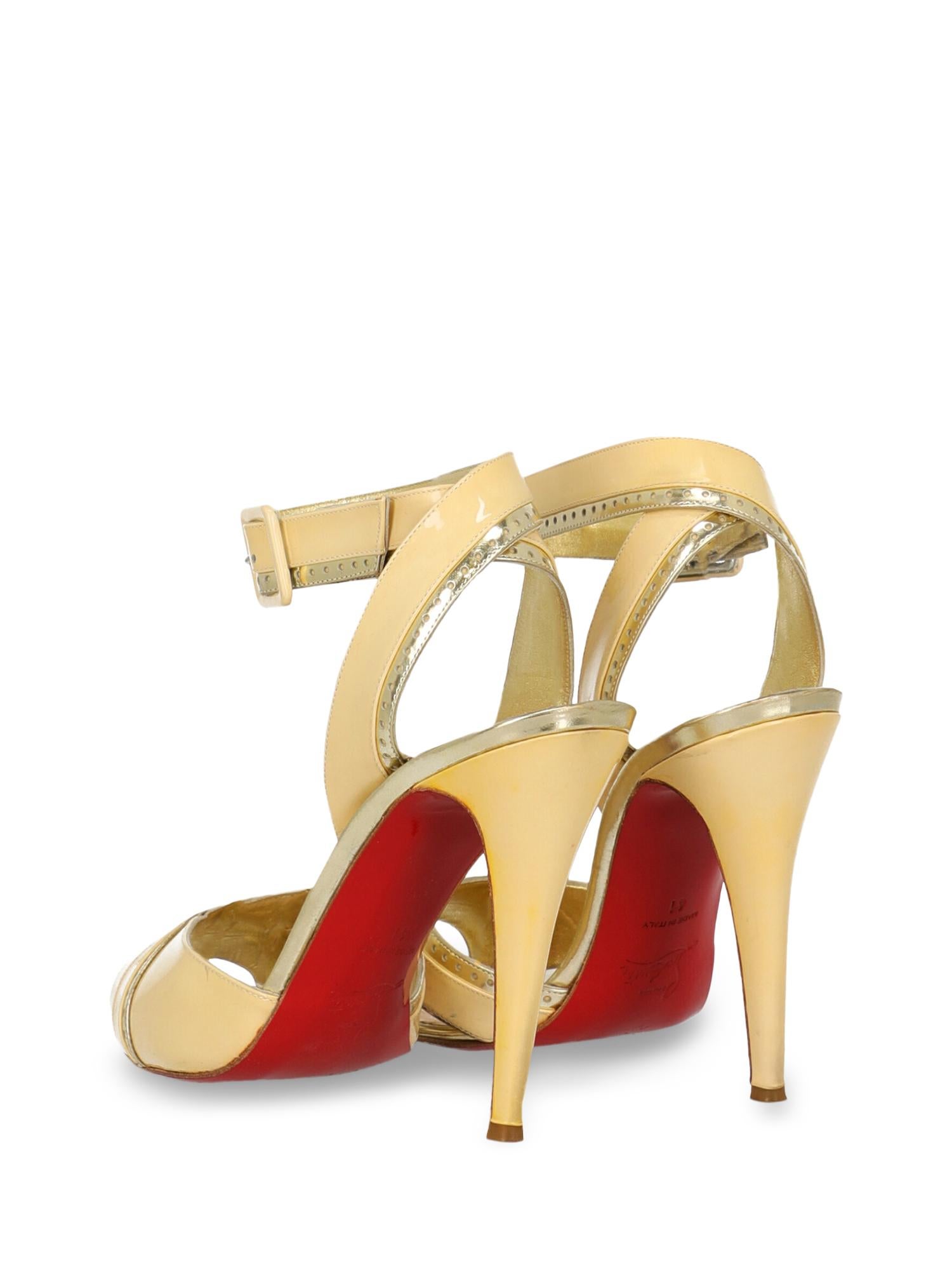 Christian Louboutin Women Sandals Ecru, Gold Leather EU 41 In Fair Condition For Sale In Milan, IT