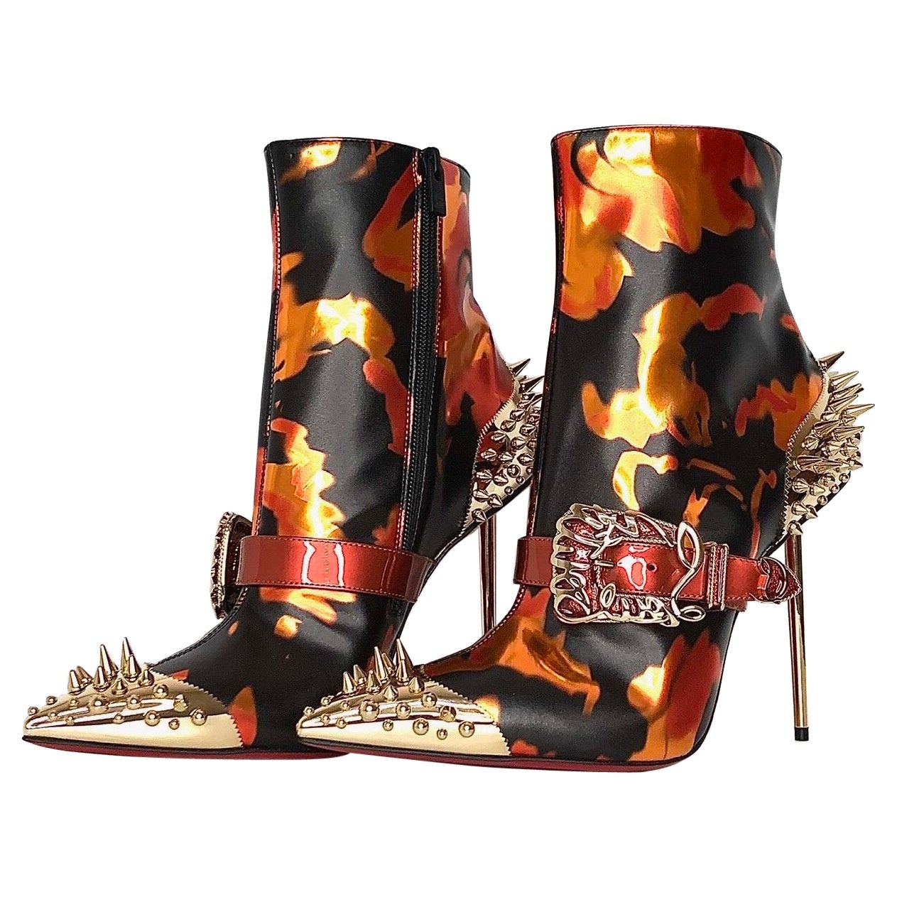 Christian Louboutin Womenphis 100 Spike Logo Buckle Stiletto Heeled Boots 40
