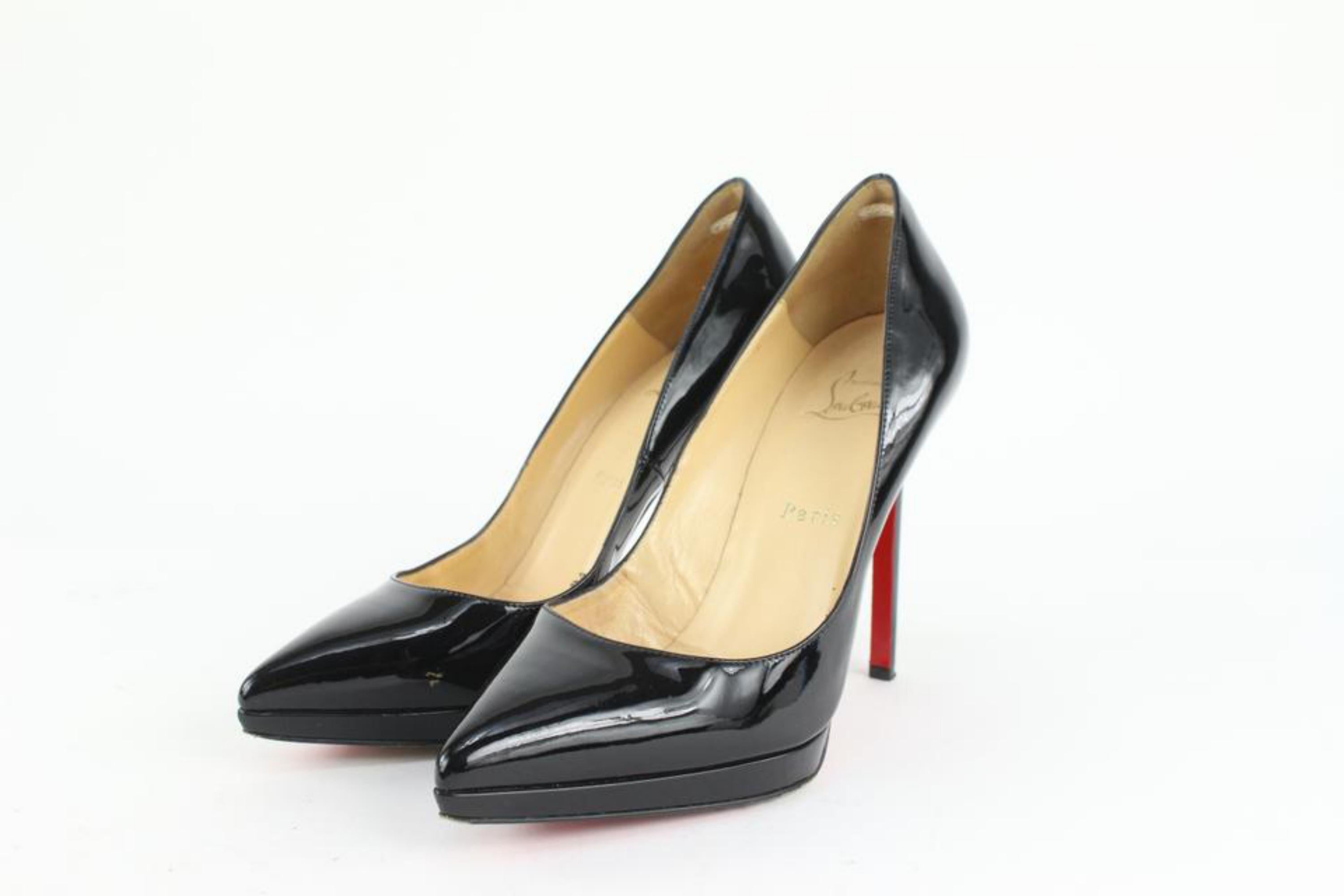 Christian Louboutin Women's 30 Black Patent Leather Pigalle Plato Red Bottom Hee For Sale 6