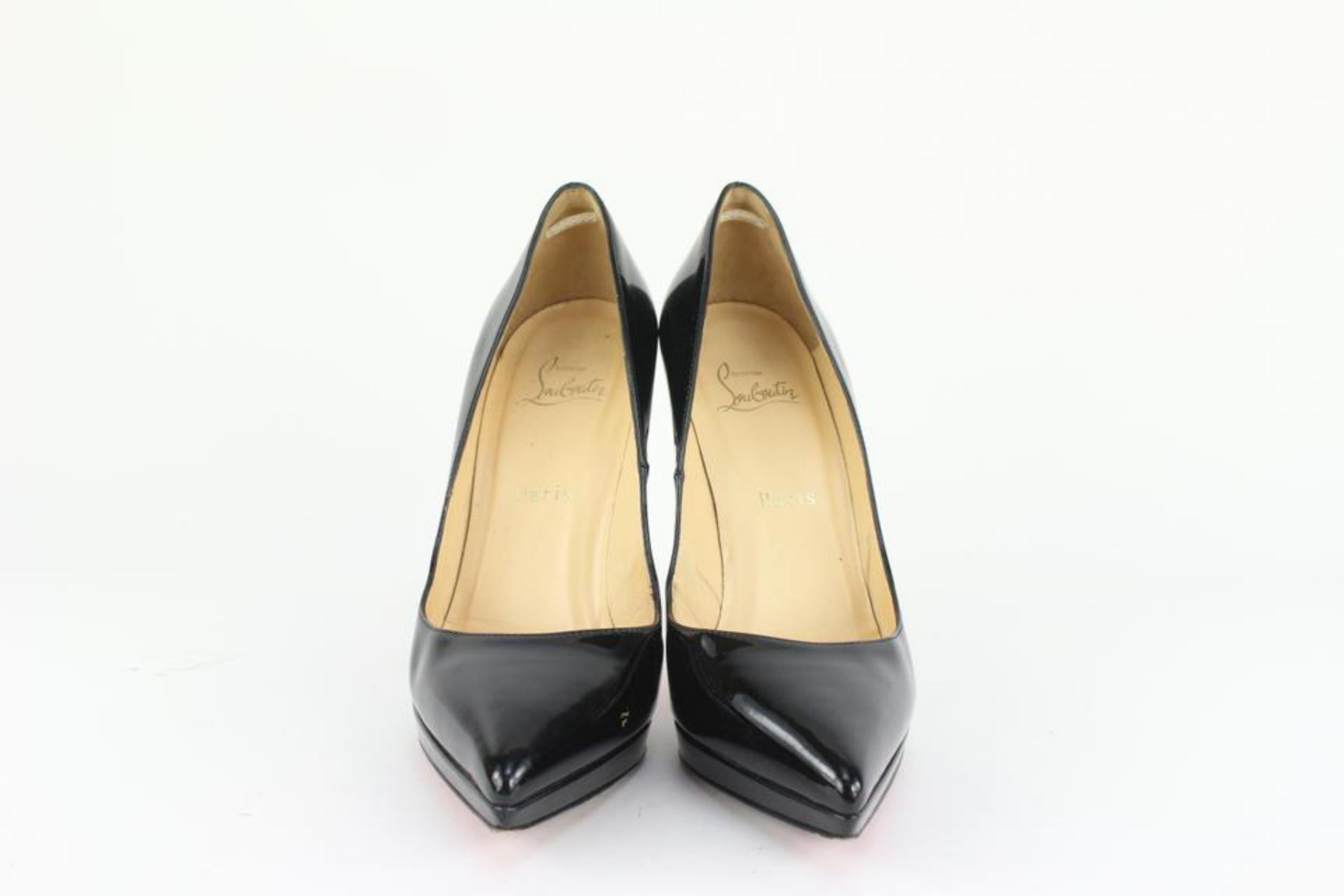 Christian Louboutin Women's 30 Black Patent Leather Pigalle Plato Red Bottom Hee For Sale 2