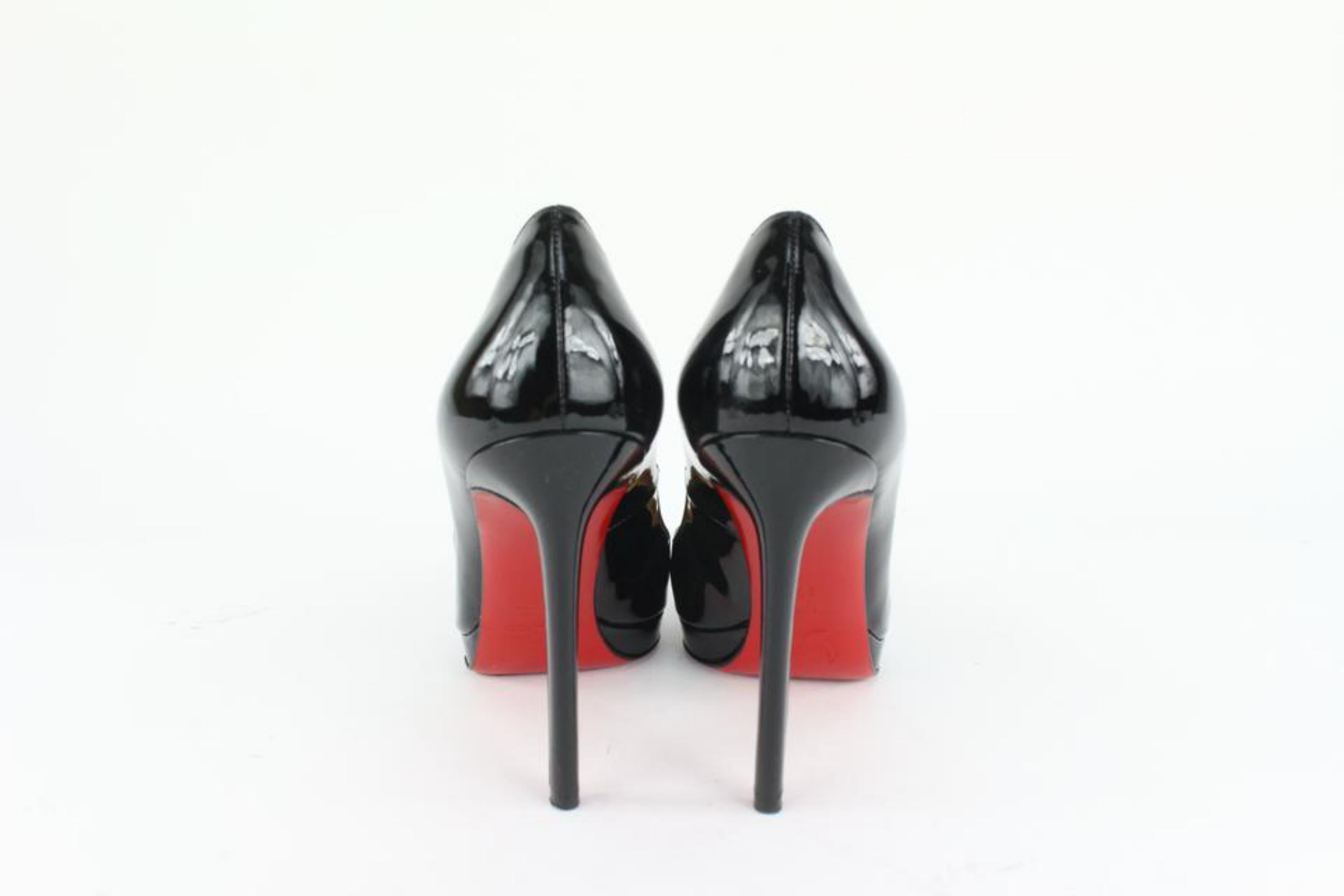 Christian Louboutin Women's 30 Black Patent Leather Pigalle Plato Red Bottom Hee For Sale 4