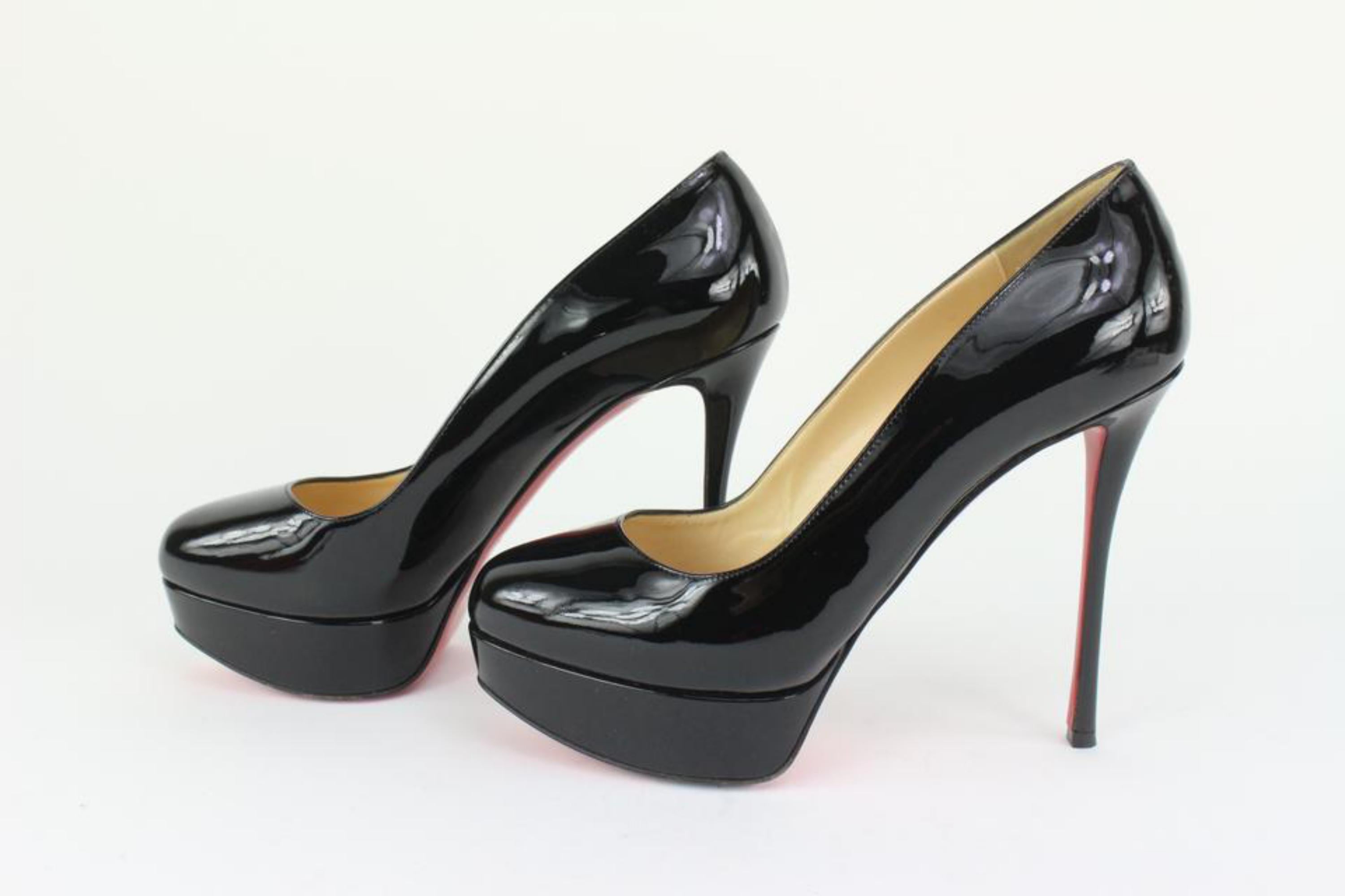 Christian Louboutin Women's 38.5 Black Patent Bianca Platform Heels 128cl34 1