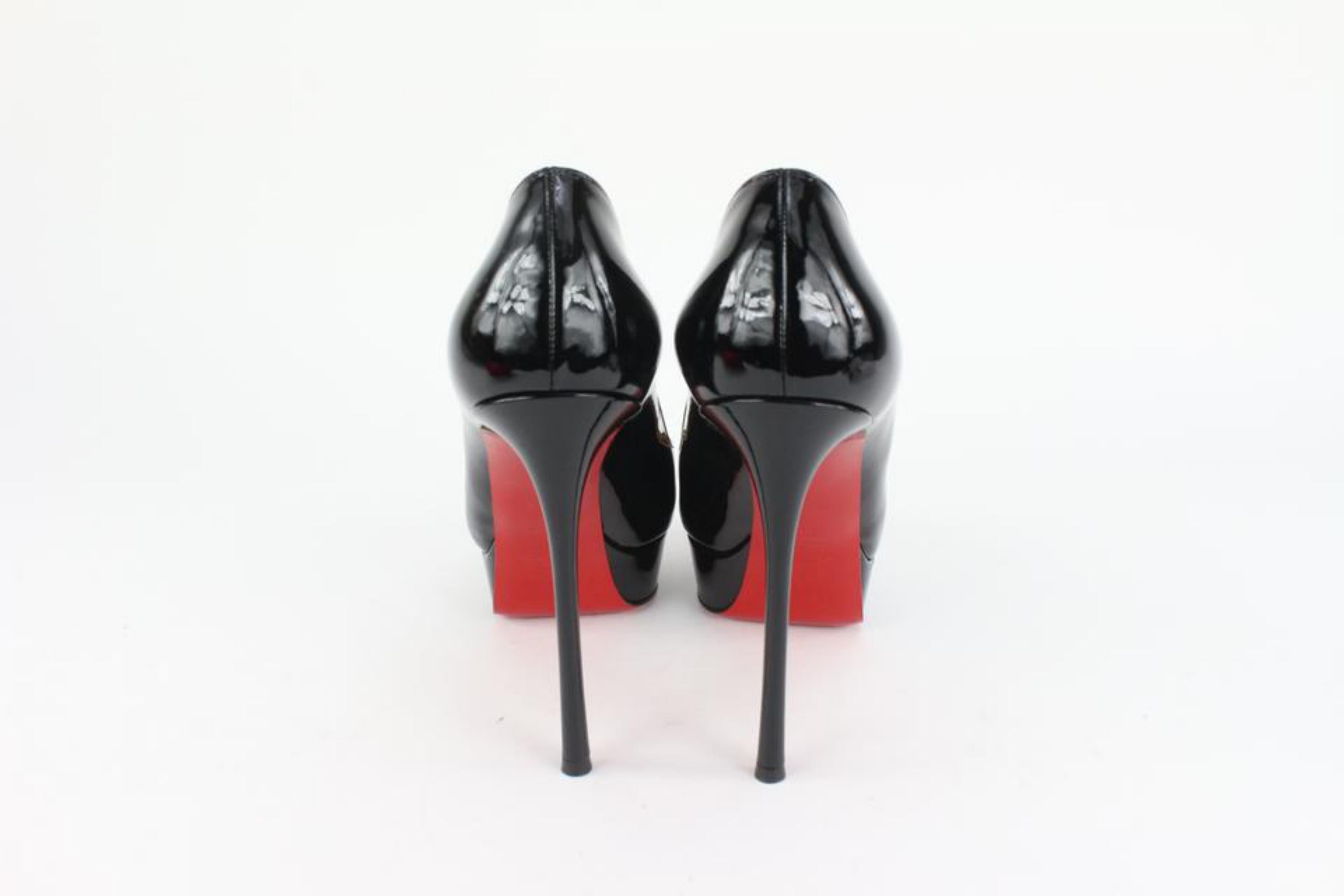 Christian Louboutin Women's 38.5 Black Patent Bianca Platform Heels 128cl34 2