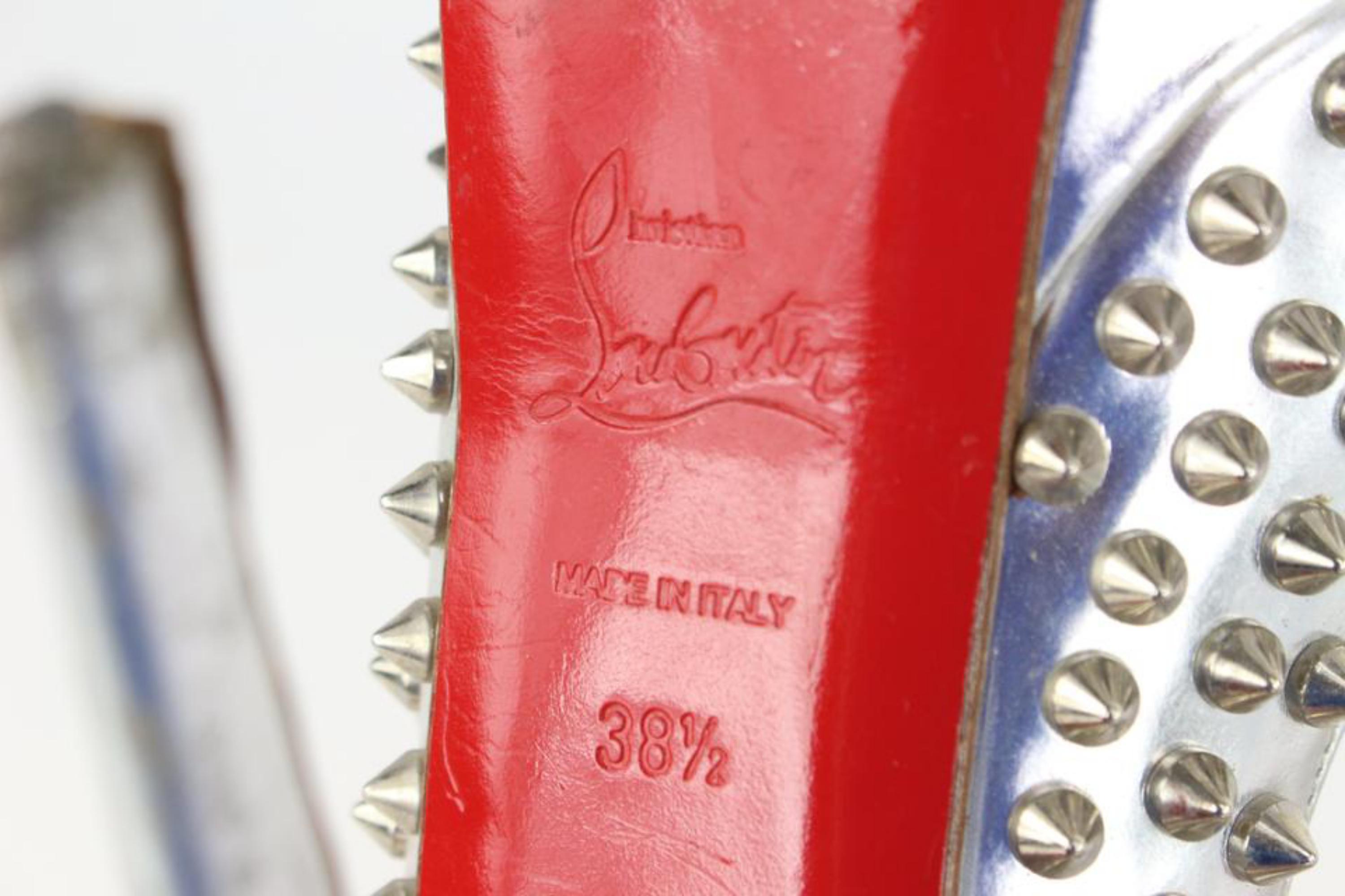 Christian Louboutin Women's 38.5 Silver Spike Lady Peep Open Toe Platforms 1122c For Sale 4