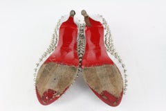 Christian Louboutin Women's 38.5 Silver Spike Lady Peep Open Toe Platforms 1122c
