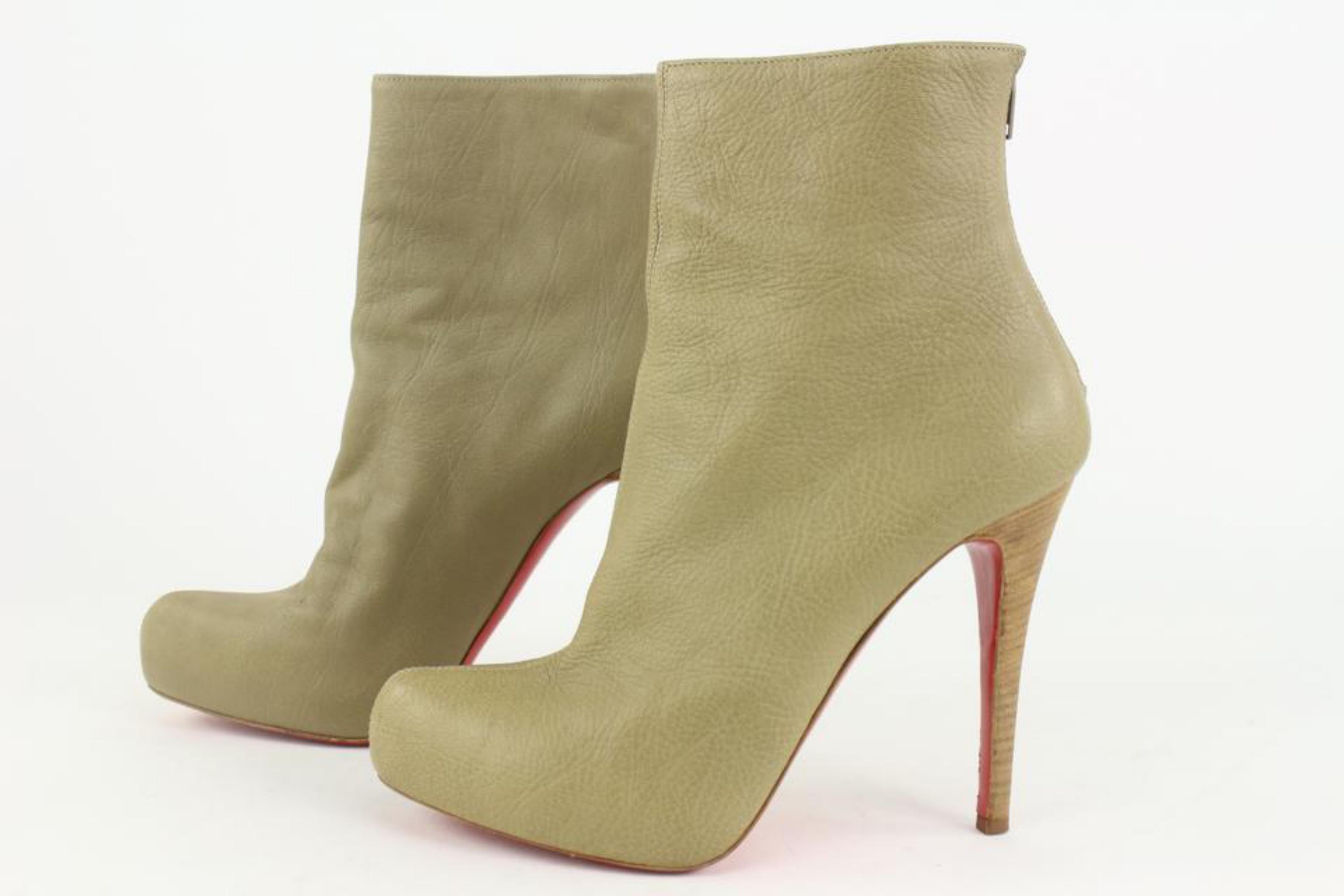 Christian Louboutin Women's 39.5 Taupe Ankle Booty Rear Zip Booties 5cl1112 For Sale 1