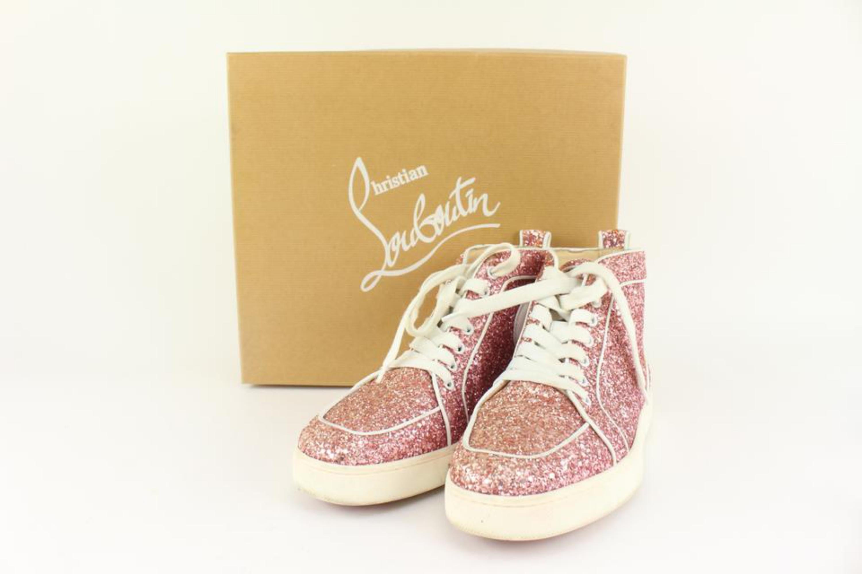 Christian Louboutin Women's 40.5 Pink Glitter Flat Rantus Orlato Sneaker 126cl2 For Sale 5