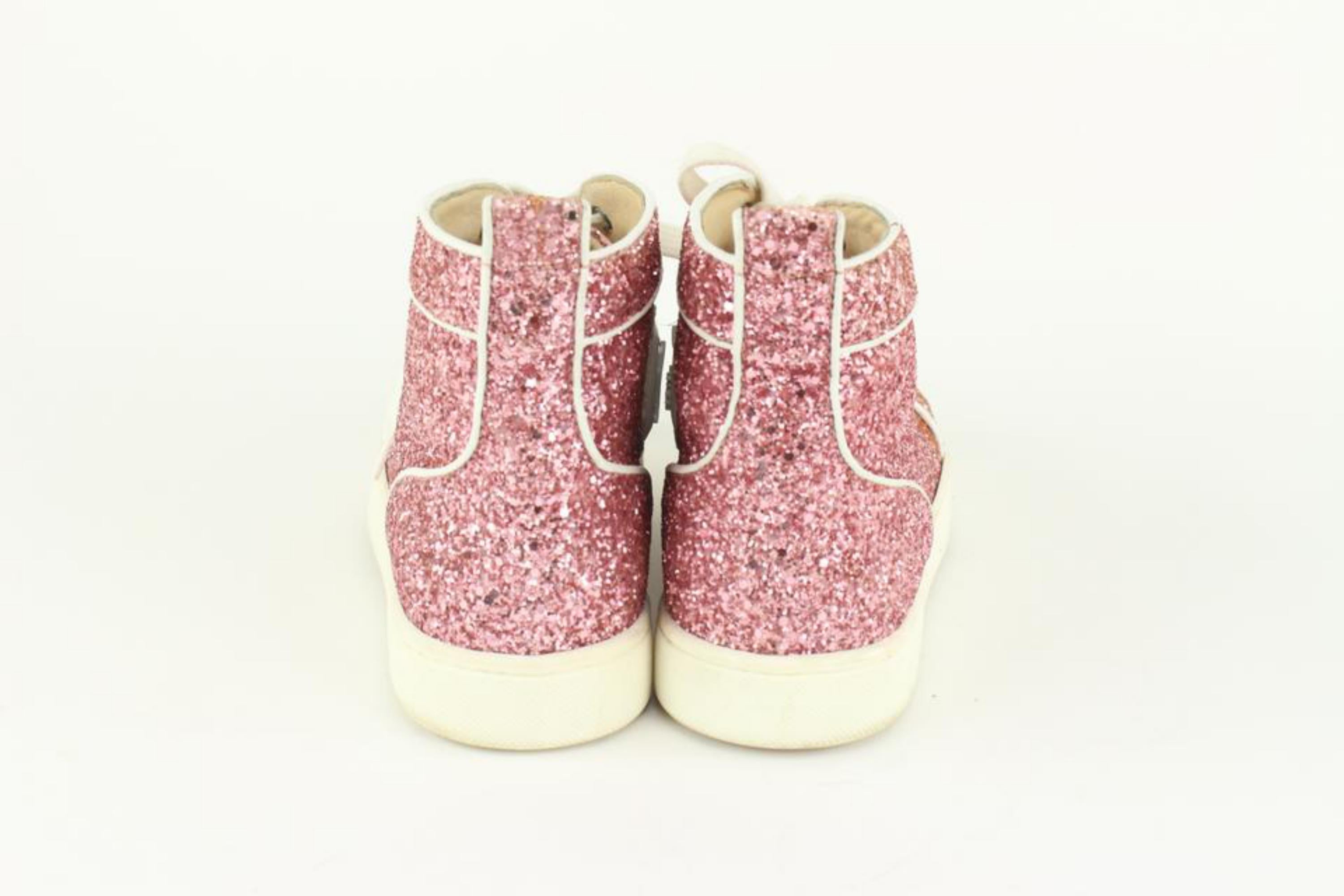Christian Louboutin Women's 40.5 Pink Glitter Flat Rantus Orlato Sneaker 126cl2 For Sale 1