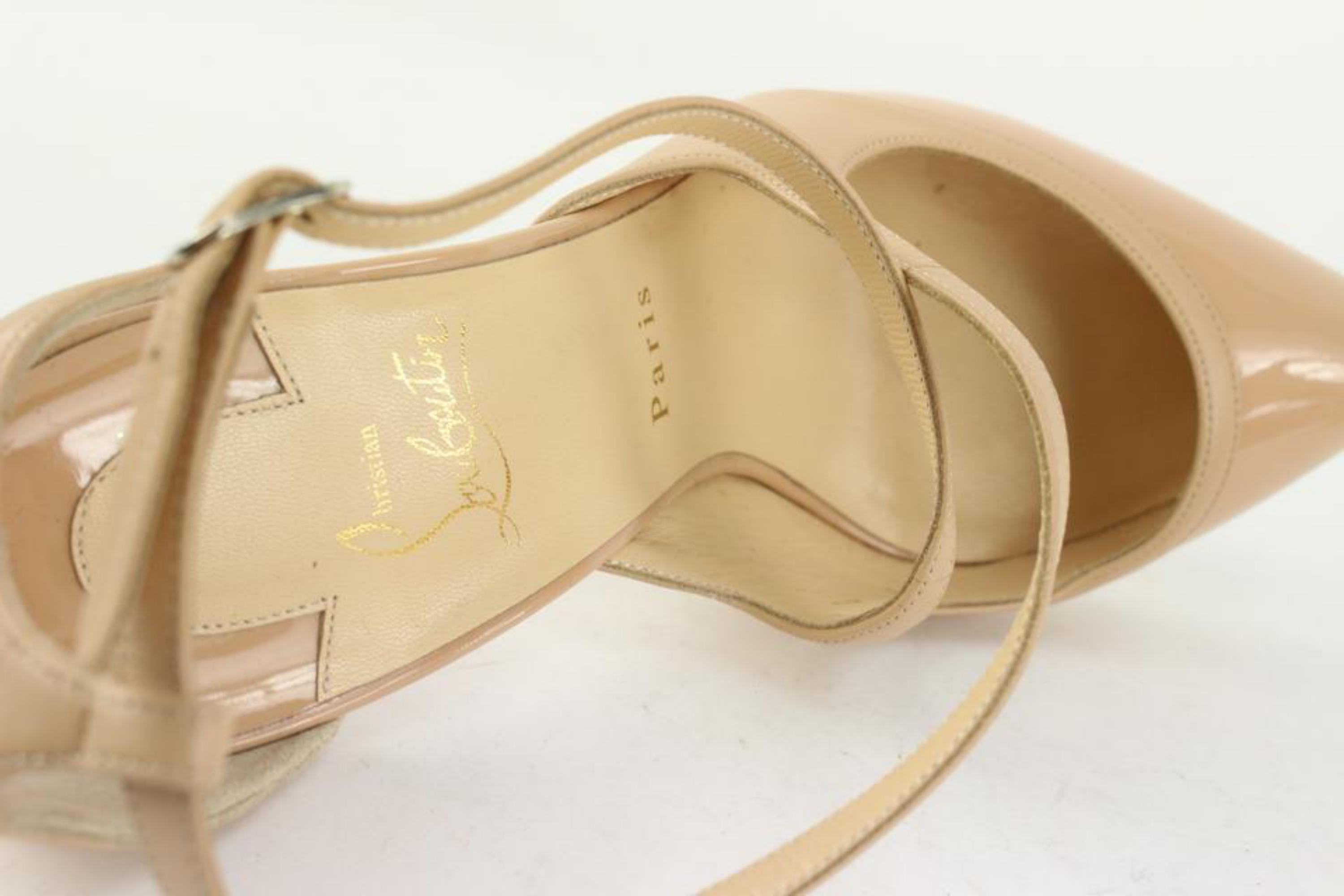 Christian Louboutin Women's 41 Nude Patent Leather Crosspiga Strappy Heel 1CL1117
Made In: Italy 
Measurements: Length: 9 