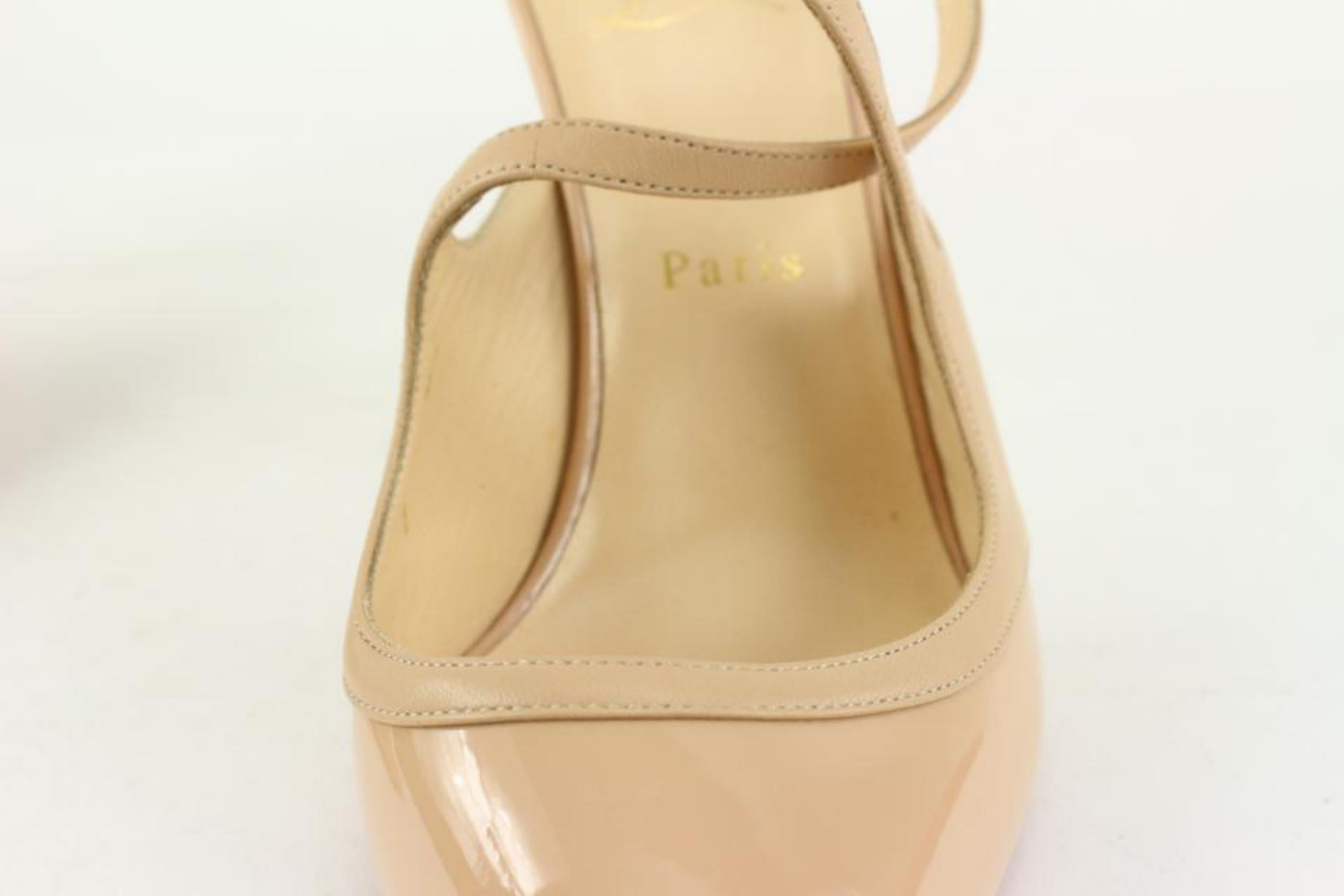 Christian Louboutin Women's 41 Nude Patent Leather Crosspiga Strappy Heel 1CL111 3