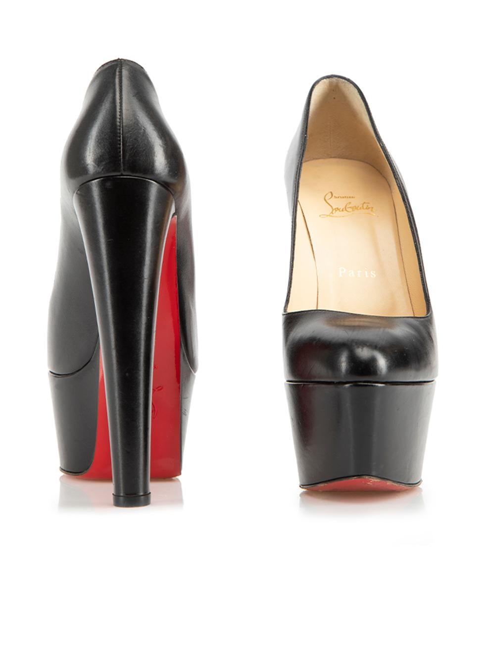 Christian Louboutin Women's Black Leather Almond Toe Platform Heels In Good Condition In London, GB
