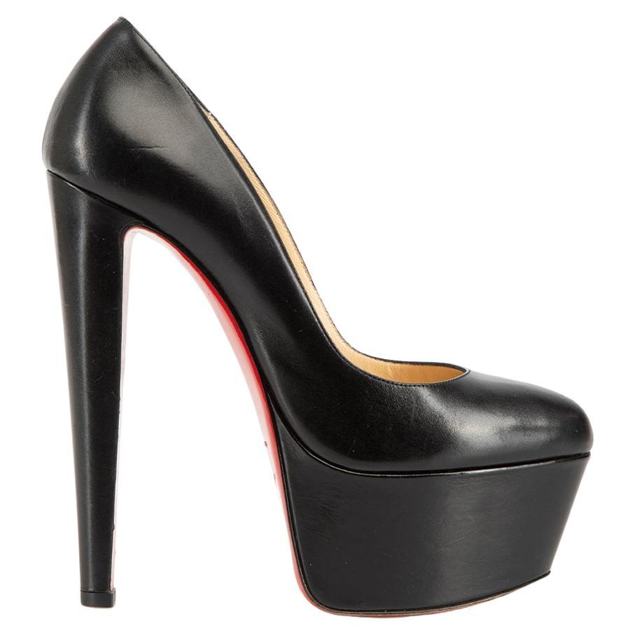Christian Louboutin Women's Black Leather Almond Toe Platform Heels