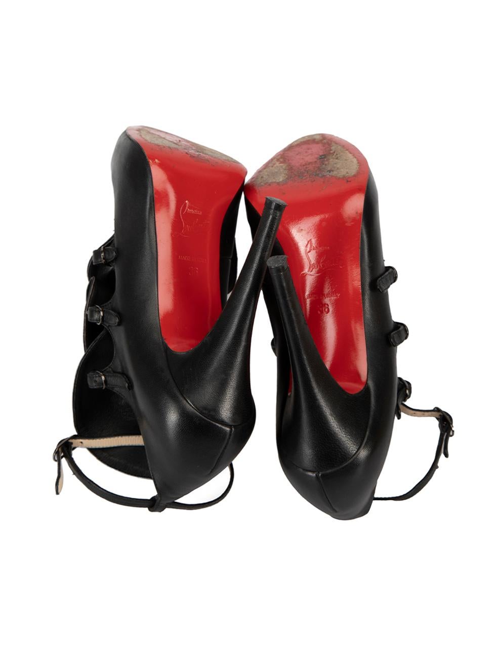 Christian Louboutin Women's Black Leather Dillian Ruffles Strappy Pumps For Sale 1