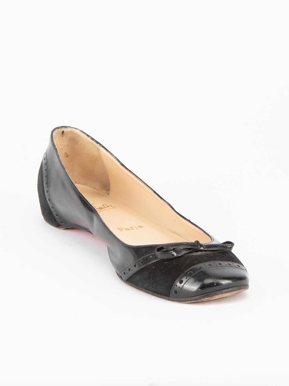 CONDITION is Very good. Minimal wear to flats is evident. Minimal wear to the suede and leather exterior. There is visible wear to the outsole and very minimal scuffs around the rim of the right shoe on this used Christian Louboutin designer resale