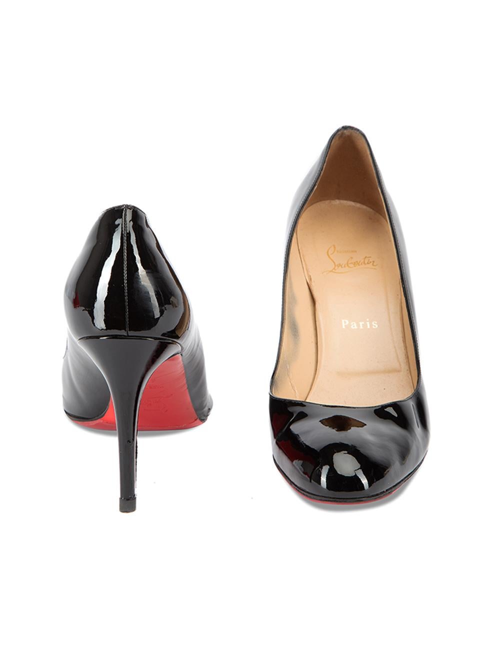 Christian Louboutin Women's Black Patent Leather Round Toe Pumps In Excellent Condition In London, GB