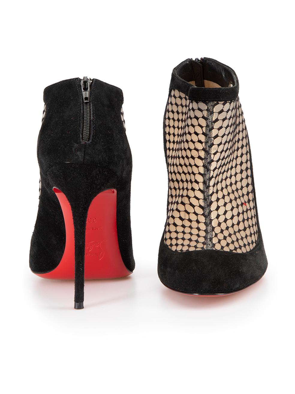 Christian Louboutin Women's Black Suede Lace Heeled Ankle Boots In Good Condition In London, GB