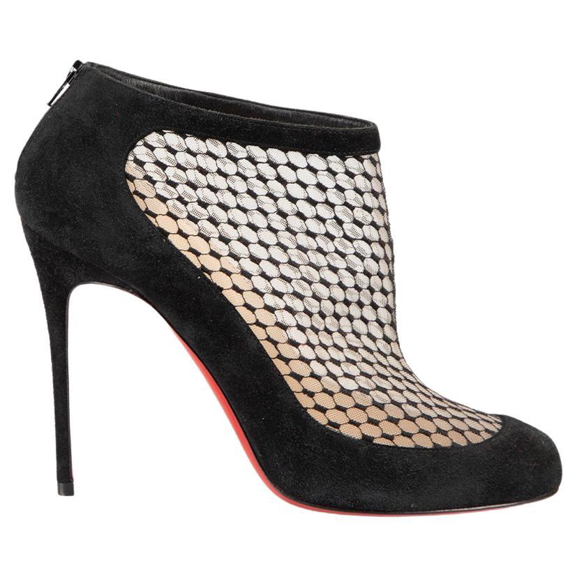 Christian Louboutin Women's Black Suede Lace Heeled Ankle Boots