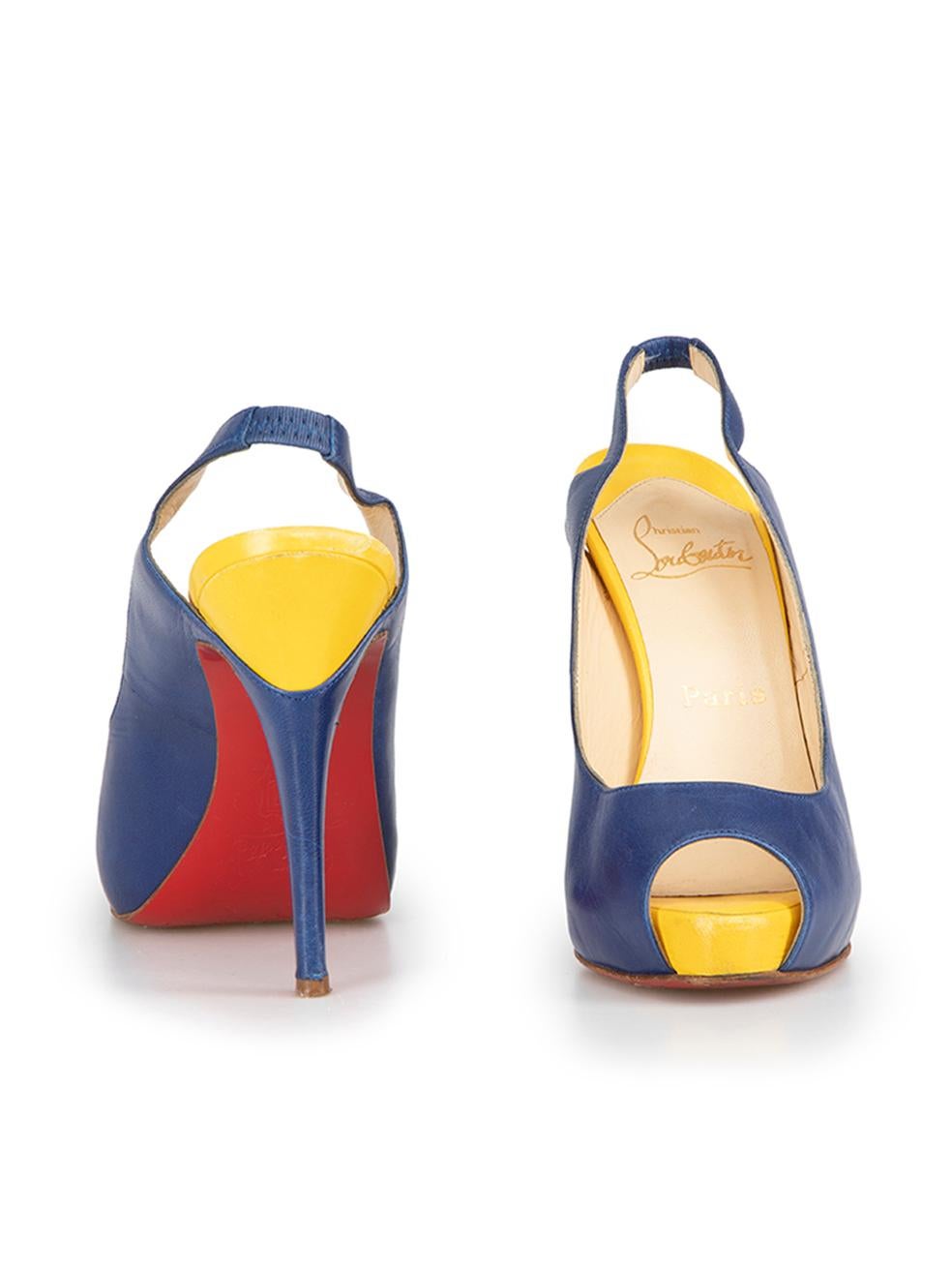 Christian Louboutin Women's Blue Leather Colour Block Slingback Heels In Good Condition For Sale In London, GB