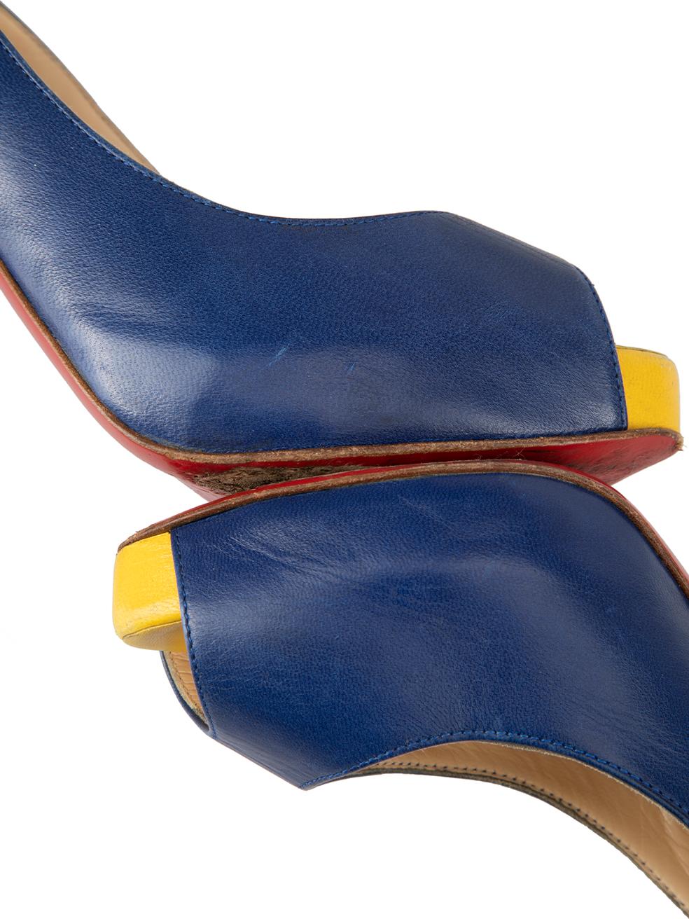 Christian Louboutin Women's Blue Leather Colour Block Slingback Heels For Sale 1