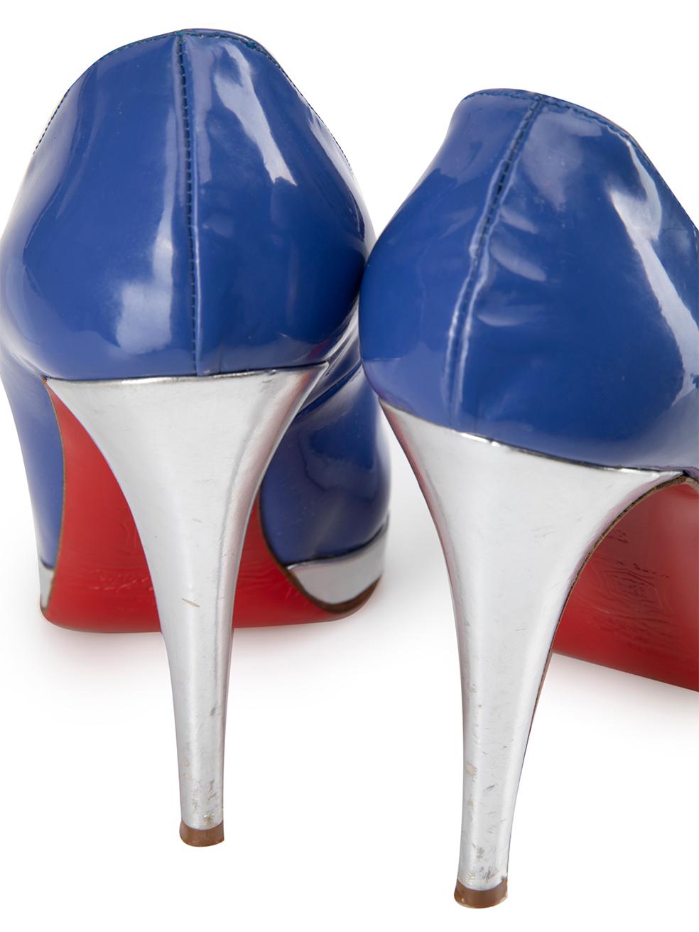 Christian Louboutin Women's Blue Patent Leather Silver Detail Pumps For Sale 1
