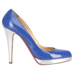 Christian Louboutin Women's Blue Patent Leather Silver Detail Pumps