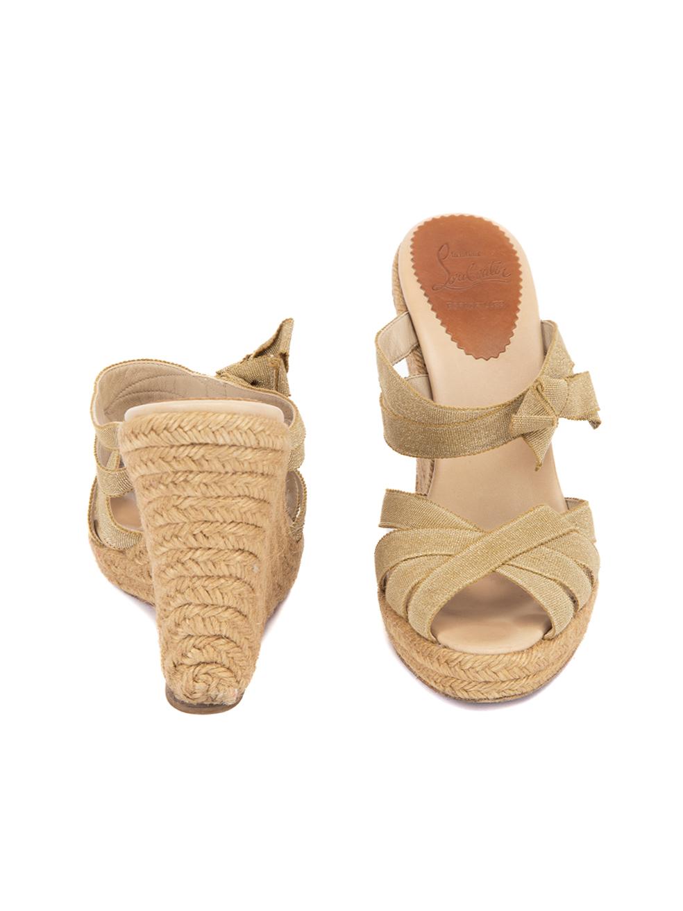 Christian Louboutin Women's Bronze Ribbon Espadrille Wedges In Good Condition In London, GB
