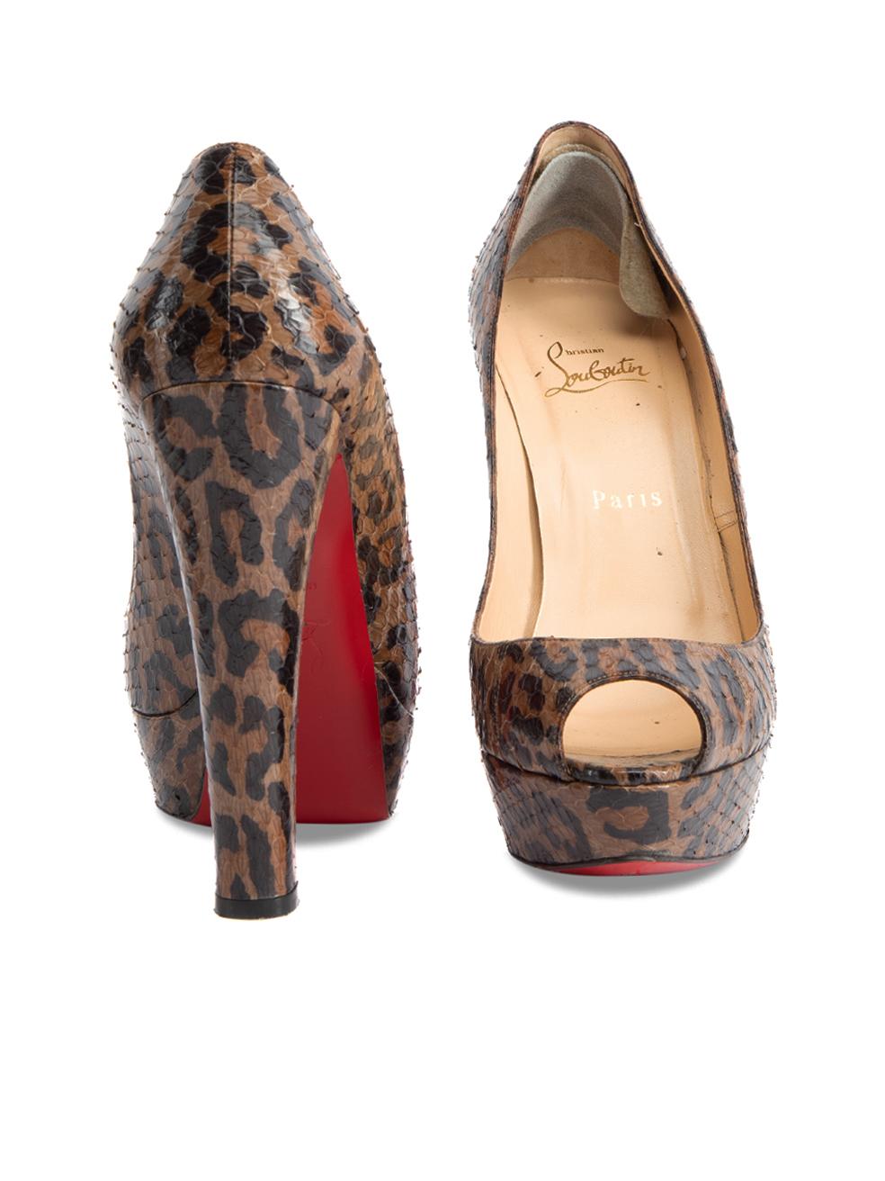 Christian Louboutin Women's Brown Python Leather Leopard Print Platform Heels In Excellent Condition In London, GB