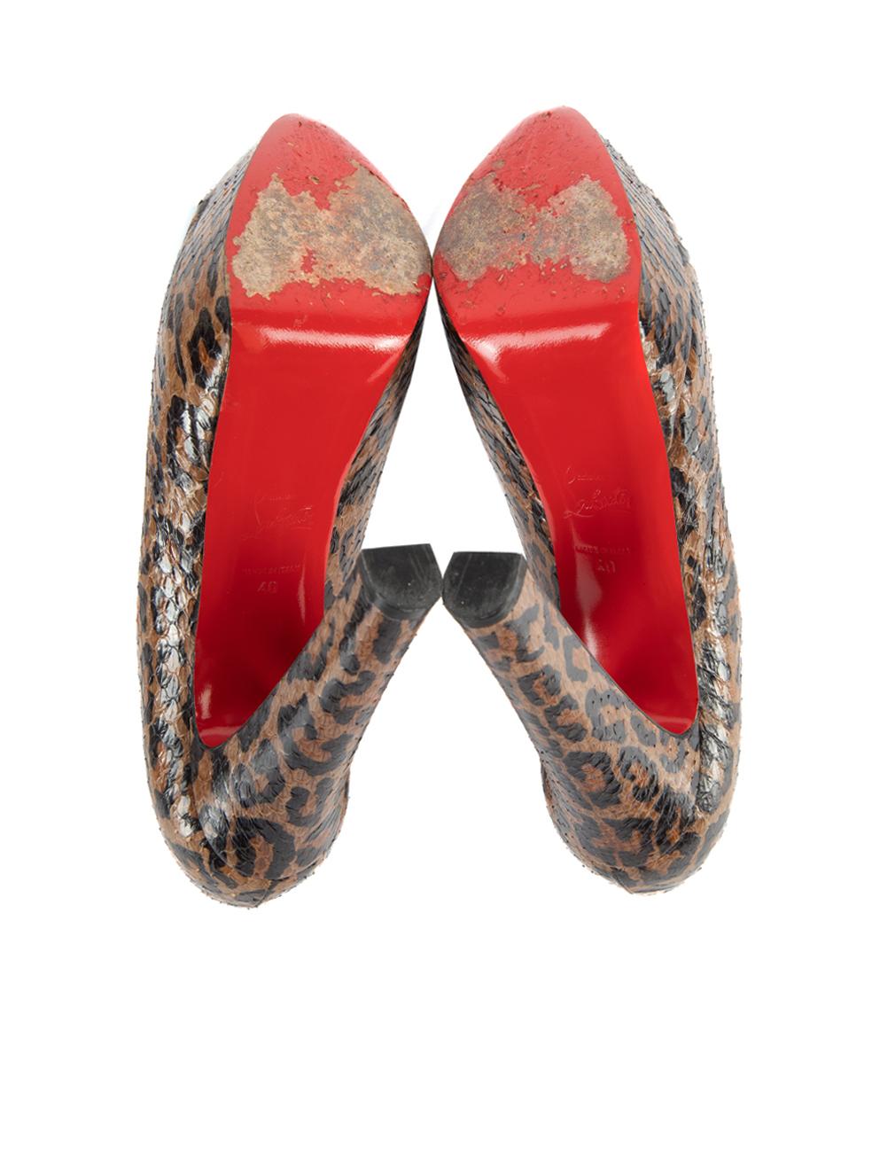 Christian Louboutin Women's Brown Python Leather Leopard Print Platform Heels 1