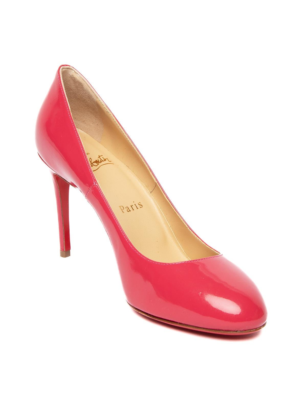 Editors Note Buy into the legendary Christian Louboutin brand with this pair of used Louboutin shoes. Show off the famous Christian Louboutin used red bottoms by making this pair of high end consignment used Christian Louboutin pink Eloise designer