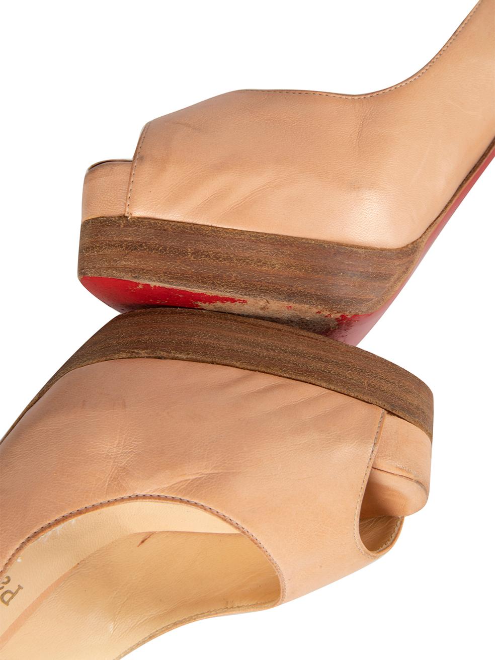 Christian Louboutin Women's Pink Leather Peep Toe Slingback Heels 3