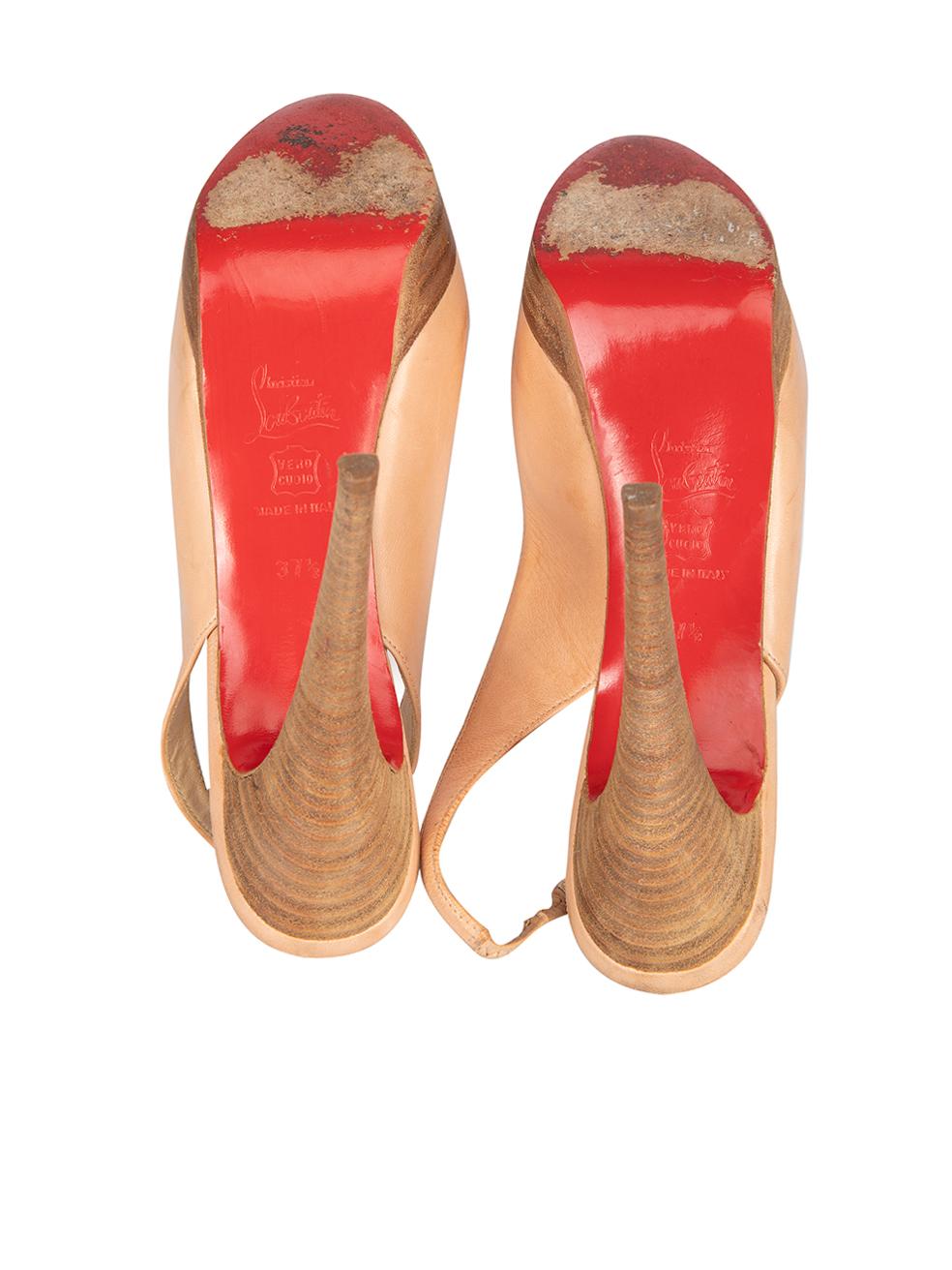 Christian Louboutin Women's Pink Leather Peep Toe Slingback Heels 4