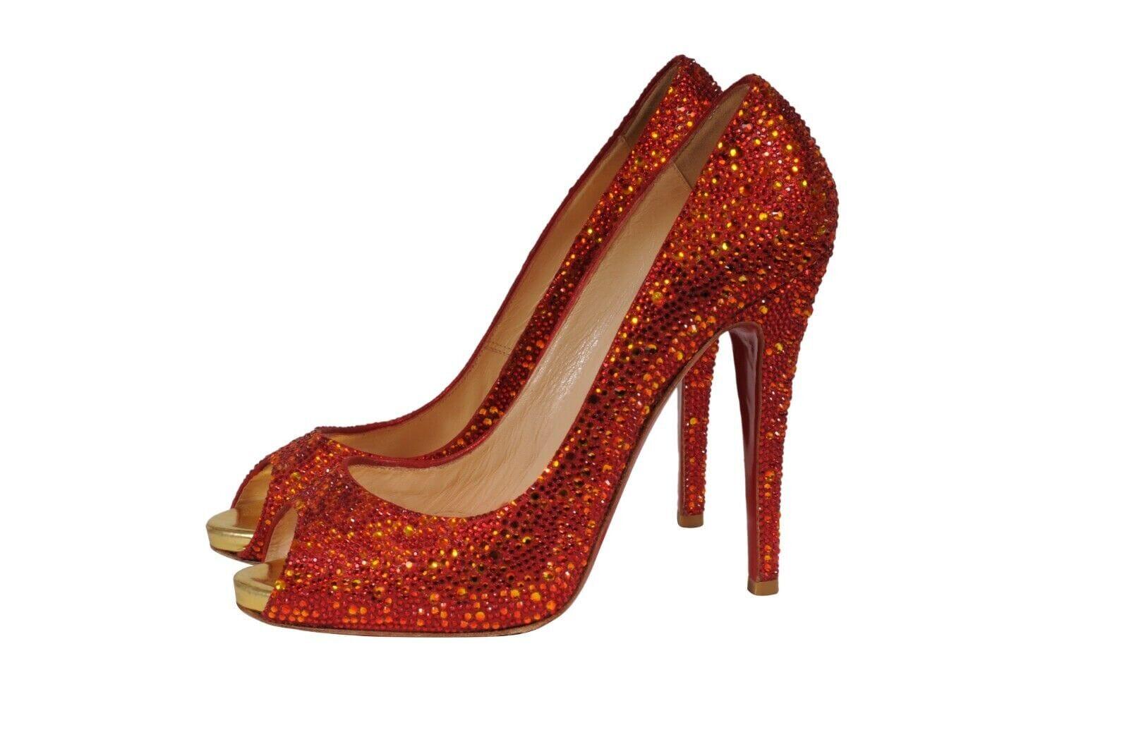 Christian Louboutin Womens Strass Lady Claude 120 Pumps US 8 EU 38 Red Crystal en vente 6