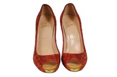 Christian Louboutin Womens Strass Lady Claude 120 Pumps US 8 EU 38 Red Crystal