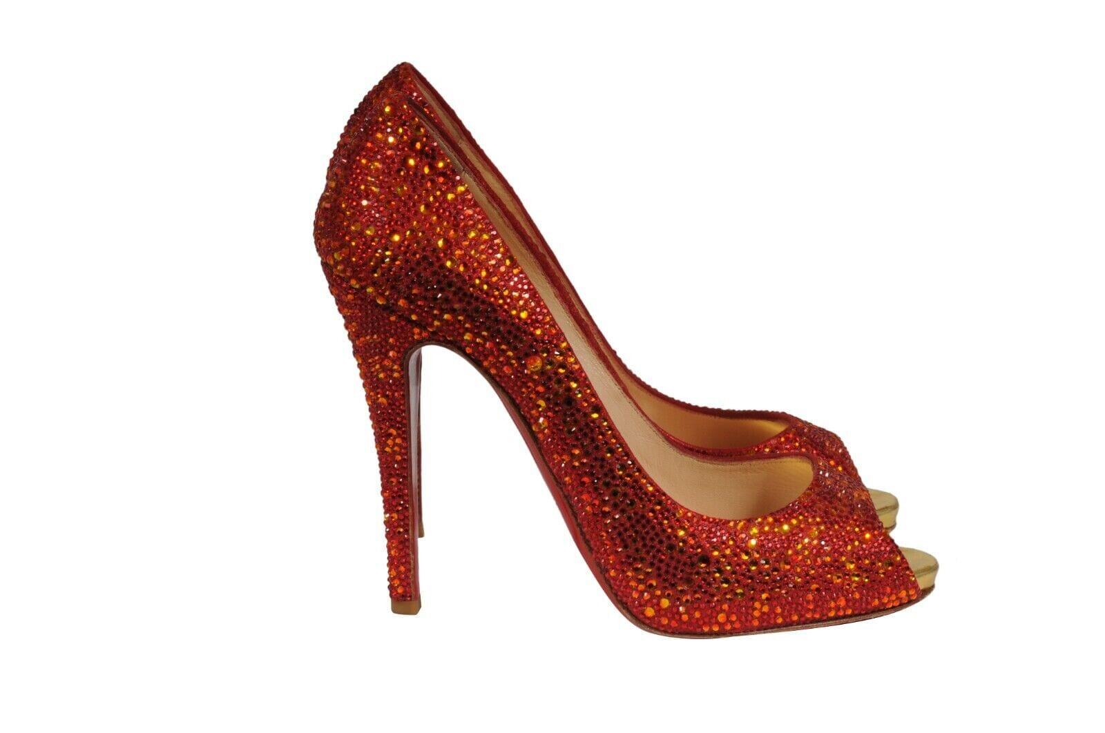 Marron Christian Louboutin Womens Strass Lady Claude 120 Pumps US 8 EU 38 Red Crystal en vente