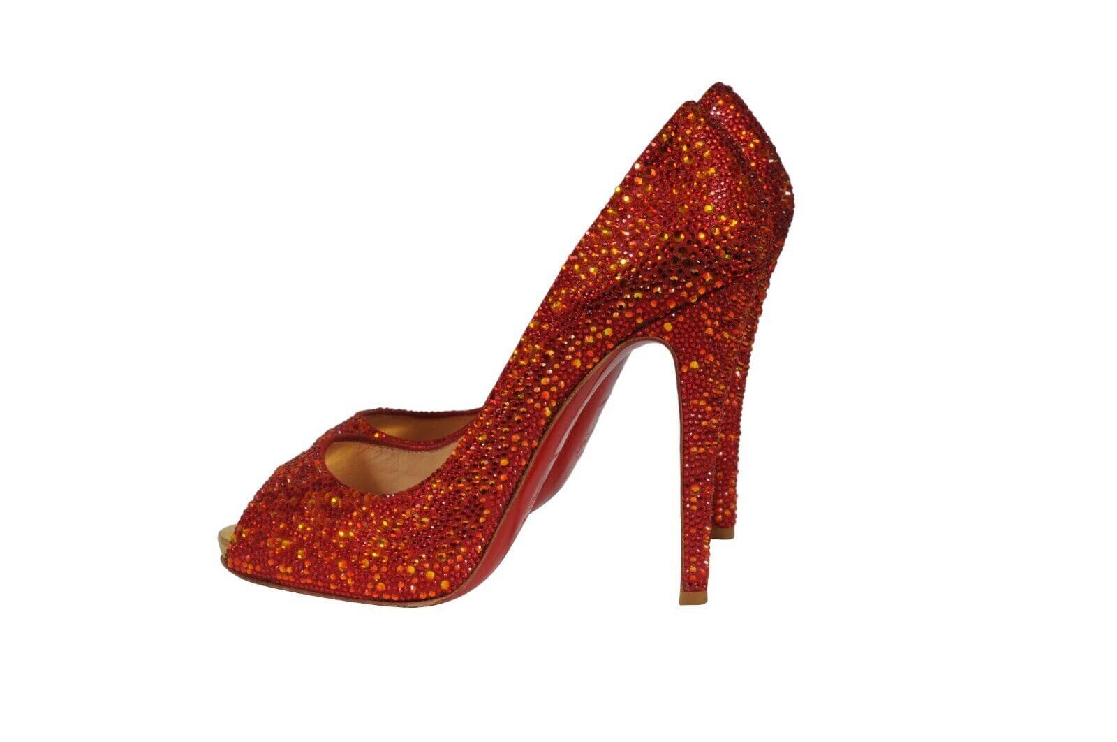 Christian Louboutin Womens Strass Lady Claude 120 Pumps US 8 EU 38 Red Crystal en vente 1
