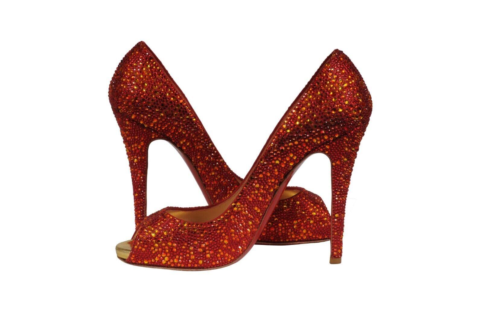 Christian Louboutin Womens Strass Lady Claude 120 Pumps US 8 EU 38 Red Crystal en vente 2